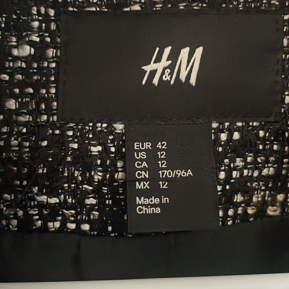 H&M Black White Tweed Blazer Jacket Coat One Button Size 12 - Picture 4 of 7